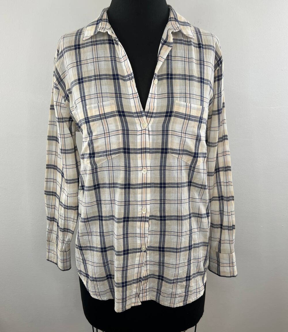 MADEWELL Pebble Plaid White Blue Button-Down Boyshirt Relaxed C3325 Shirt XS